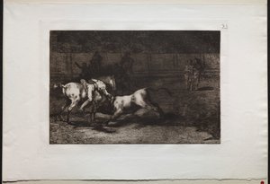 बुलफाइट्स: मारियानो केबेलोस, अलियास द इंडियन, किल्स द बुल फ्रॉम द हॉर्स, 1876। द्वारा फ़्रांसिस्को डी गोया