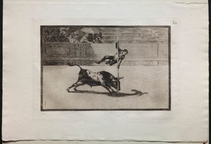 बुलफाइट्स: मैड्रिड में (रिंग में) जुआनिटो एपिनानी की चपलता और साहस द्वारा फ़्रांसिस्को डी गोया