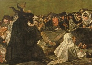 द चुड़ैलों का सब्त या द ग्रेट ही-बकरी, (ब्लैक पेंटिंग्स में से एक), c.1821-23 (38640 का विवरण) द्वारा फ़्रांसिस्को डी गोया