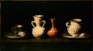 अभी भी जीवन जग, बर्तन। फ्रांसिस्को डी ज़ुर्बरन (1598-1664) 1633 सन द्वारा पेंटिंग। 46x84 सेमी मैड्रिड, प्राडो संग्रहालय द्वारा फ्रांसिस्को डी ज़बरन