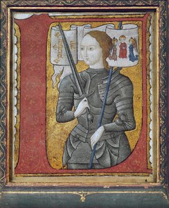 हिस्टोरिएटेड इनिशियल डिप्लिशिंग जोआन ऑफ आर्क (1412-31), 15 वीं शताब्दी