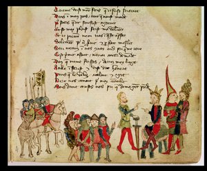 Ms Est 27 W 8.17 f.4r Attila the Hun (c.406-453) अपने एक योद्धा के साथ, निकोला दा कैसोला द्वारा अटिला युद्ध द्वारा फ्रेंको इतालवी स्कूल