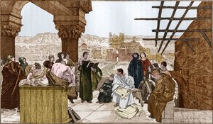 पियरे एबेलार्ड या एबेलार्ड (1079-1142), फ्रांसीसी दार्शनिक और धर्मशास्त्री और सैंट जेनेवीव पर्वत पर उनका स्कूल। फ्रेंकोइस फ्लेमेंग द्वारा फ्रेस्को से। द्वारा फ्रेंकोइस (बाद) फ्लेमेंग