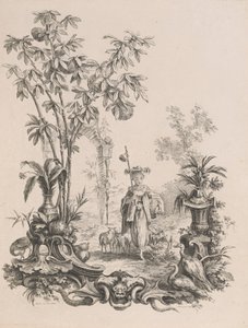 अपनी भेड़ों से घिरी, घूमती युवा चीनी लड़की, ca.1740-50।