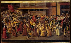 कैथोलिक और प्रोटेस्टेंट के बीच धार्मिक युद्ध: "" 4/02/1593 को कैथेड्रेल नोट्रे डेम के अंत में लीग का जुलूस""। फ्रेंकोइस II बुनेल द्वारा पेंटिंग (1522-1599)