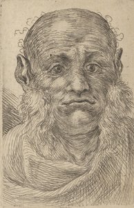 डाइवर्स मास्क, सीए से टफ्टी साइडबर्न के साथ बाल्ड मैन का मुखौटा। 1635-45। द्वारा फ्रेंकोइस चौवेउ