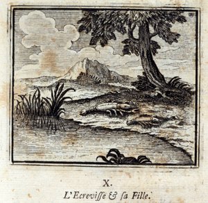 क्रेविस और उनकी बेटी। जीन डे ला फोंटेन द्वारा दंतकथाएं (1621-95)। फ्रांकोइस चौवेउ (1613-1676) द्वारा चित्रण। 1728 का संस्करण। द्वारा फ्रेंकोइस चौवेउ
