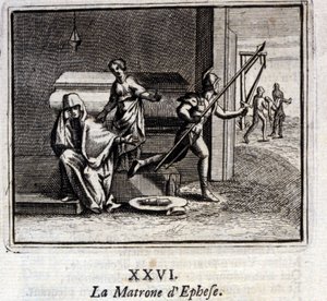 इफिसुस का मैट्रन। जीन डे ला फोंटेन द्वारा दंतकथाएं (1621-95)। फ्रांकोइस चौवेउ (1613-1676) द्वारा चित्रण। 1728 का संस्करण।