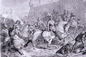 1558 में फ्रांसिस द्वारा द टेकिंग ऑफ कैलिस, द्वितीय ड्यूक ऑफ गुइस (1519-63), अमेडी फेलिक्स बार्थेलेमी गिली (1802-43) द्वारा उकेरा गया (उत्कीर्णन) द्वारा फ्रेंकोइस एडौर्ड (बाद में) पिकोटा