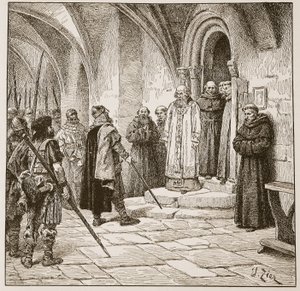 स्विन HDM Spence-Jones, पब द्वारा &39;द चर्च ऑफ इंग्लैंड: ए हिस्ट्री फॉर द पीपल&39; से चित्रण, फिरौती मांग रहा है। c.1910 (सीपिया फोटो) द्वारा फ्रेंकोइस एडोर्ड ज़िएर