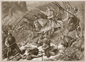 वेल्श से लड़ने वाली &39;लेडी ऑफ द मर्चेंट्स&39;, &39;कासेल इलस्ट्रेटेड हिस्ट्री ऑफ इंग्लैंड&39; (सेशेल्स) से चित्रण द्वारा फ्रेंकोइस एडोर्ड ज़िएर