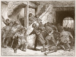 डोवर में दंगा, &39;कासेल इलस्ट्रेटेड हिस्ट्री ऑफ इंग्लैंड&39; (सेपिया फोटो) से चित्रण द्वारा फ्रेंकोइस एडोर्ड ज़िएर