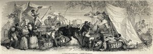 1861 में, मार्क मोनियर (1829-1885) द्वारा नेपल्स और नेपोलिटन्स को चित्रित करने के लिए, फेरोगियो द्वारा चित्रित तरबूजों की बिक्री। "" ले टूर डू मोंडे "" 1861 में उत्कीर्णन। सेल्वा का संग्रह। द्वारा फ्रेंकोइस फॉर्च्यून एंटोनी (बाद) फेरोगियो