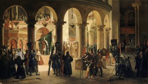 Godefroy de Bouillon पवित्र सैकुलर के ट्राफियों के चर्च में एस्क्लोंलोन में जमा होता है द्वारा फ्रेंकोइस मारियस ग्रानेट
