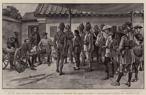 पेकिंग में मित्र राष्ट्रों के साथ, एक सफल दंडात्मक अभियान के बाद एक बॉक्सर नेता की जांच