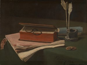 स्टिल लाइफ विद बुक, पेपर्स एंड इंकवेल, 1876 द्वारा फ्रांकोइस बोनविन