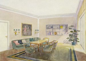 1930 के दशक के अंदरूनी भाग: स्वागत कक्ष (कलर लिथो)