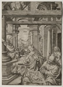 चरवाहे की आराधना, सी. 1522-1525. द्वारा फ़्रांसिस क्रैबे वैन एस्प्लेगेम