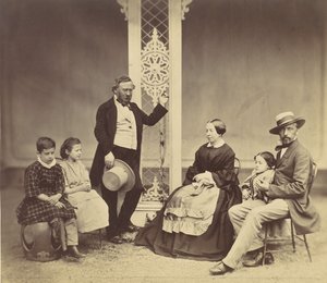 [छह लोगों का समूह चित्र], 1850-60 के दशक।