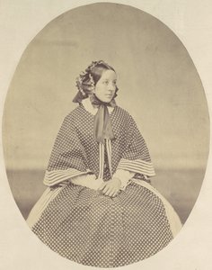 [बिंदीदार पोशाक में युवा महिला], 1850-60 के दशक।