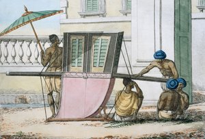 पलानकिन सीट, &39;द मैनर्स, कस्टम्स एंड ड्रेसेस ऑफ द हिंदू&39; से, 1799 (रंगीन नक़्क़ाशी)
