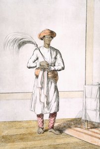 व्हिस्क बियरर, &39;द हिंदूज़, या उनके मैनर्स, कॉस्ट्यूम्स और सेरेमनीज़ का विवरण&39; से, c.1808-12 (रंगीन नक़्क़ाशी) द्वारा फ्रांज बल्थजार सोल्विनस