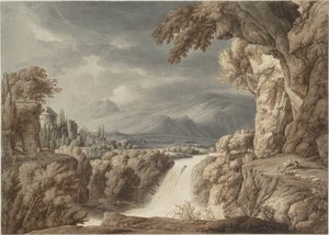 झरने के साथ वीर परिदृश्य, सी। 1790.