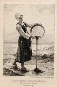 सीडाइड में एक युवा बर्टन विनोइंग बकव्हीट, 1874 में कैडर्ट द्वारा उकेरा गया (प्रिंट)