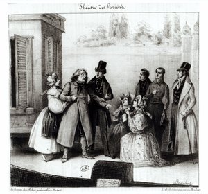 थियेटर डेस वारिएट्स, सी.1840 में ऑनर बलोज़ैक (1799-1850) द्वारा &39;ले परे गोरोट&39; का प्रदर्शन