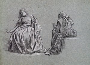 टेसा एट होम (जॉर्ज एलियट रोमोला के लिए), 1863 (कागज पर काले और सफेद चॉक) द्वारा फ्रेडरिक लीटन