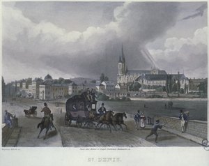 सेंट डेनिस शहर, फ्रेडरिक मार्टेंस (1809-75) द्वारा उत्कीर्ण 1832 (रंग उत्कीर्णन)