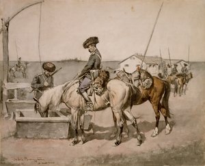 एक अमूर कॉस्सैक (काओसैक ऑफ अमोर्स) 1892-94 (कागज पर wc और कलम और स्याही) द्वारा फ्रेडरिक रेमिंगटन