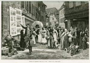 बर्र की गलियों में विलाप गायक। 1887 में, चार्ल्स ग्रैड, जर्मन प्रतिनियुक्त चार्ल्स ग्रैड द्वारा, एडौर्ड चार्टन (1807-1890), हैचेट, पेरिस द्वारा निर्देशित टूर डू मोंडे 1888 में कहानी को चित्रित करने के लिए लिक्स द्वारा उत्कीर्णन, ए थ्रू अलसैस और लोरेन। द्वारा फ्रेडरिक थियोडोर लिक्स
