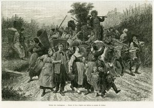 फसल की वापसी। 1887 में, चार्ल्स ग्रैड, जर्मन प्रतिनियुक्त चार्ल्स ग्रैड द्वारा, एडौर्ड चार्टन (1807-1890), हैचेट, पेरिस द्वारा निर्देशित टूर डू मोंडे 1888 में कहानी को चित्रित करने के लिए लिक्स द्वारा उत्कीर्णन, ए थ्रू अलसैस और लोरेन। द्वारा फ्रेडरिक थियोडोर लिक्स