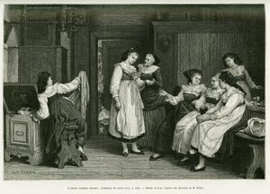 पुरानी अल्साटियन पोशाक। एडौर्ड चार्टन (1807) के निर्देशन में, 1885 में चार्ल्स ग्रैड, जर्मन प्रतिनियुक्त द्वारा, ए थ्रू अलसैस और लोरेन की कहानी को चित्रित करने के लिए, पाब्स्ट द्वारा एक पेंटिंग प्रेजेंट डे नोसेस के बाद, लिक्स द्वारा उत्कीर्णन, 1887 में टूर द्वारा फ्रेडरिक थियोडोर लिक्स