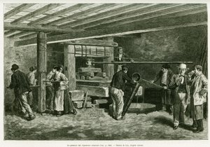 अलसैटियन वाइनमेकर्स का वाइन प्रेस। 1887 में चार्ल्स ग्रैड, जर्मन प्रतिनियुक्त चार्ल्स ग्रैड द्वारा, एडौर्ड चार्टन (1807-1890), हैचेट, पेरिस द्वारा निर्देशित टूर डू मोंडे में कहानी को चित्रित करने के लिए लिक्स द्वारा उत्कीर्णन, ए थ्रू अलसैस और लोरेन। द्वारा फ्रेडरिक थियोडोर लिक्स