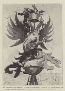 सीज़र का राज्याभिषेक, 180 फीट के ऊंचाई पर स्थित मॉस्को के उद्धारकर्ता चर्च के इप्सकी टॉवर के ऊपर ईगल्स पर इलेक्ट्रिक लाइट्स को ठीक करने वाले नाविक द्वारा फ़्रेडरिक डी हेनेन