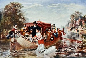 द हैपियर डेज़ ऑफ़ चार्ल्स I (1625-49) रिचर्ड विल्सन द्वारा संपादित 'लाइव्स ऑफ़ ग्रेट मेन टॉल्ड बाय ग्रेट मेन' का चित्रण, c.1920s (कलर लिथो)