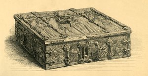 लकड़ी और चमड़े का कास्केट, 1350-1370, 1881। द्वारा फ्रेडरिक अल्बर्ट स्लोकोम्ब