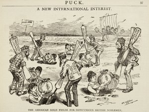1880 में &39;द अमेरिकन गोल्ड फील्ड्स फॉर इम्पैक्टस ब्रिटिश नोबलमेन&39; का चित्रण