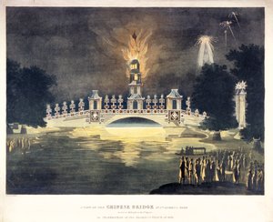 '...सेंट जेम्स पार्क में चीनी पुल...1814 की शानदार शांति के जश्न में'। द्वारा फ्रेडरिक कैलवर्ट