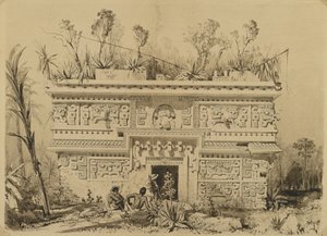लास मोंजस, चिचेन इट्ज़ा, युकाटन, 1843 (सेपिया स्याही और वॉव पेपर पर धो) द्वारा फ्रेडरिक कैथरवुड