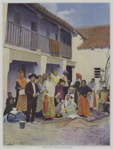 ट्रियाना में जिप्सी बुनकर, सेविले के एक उपनगर (कलर लिथो) द्वारा फ्रेंच फोटोग्राफर