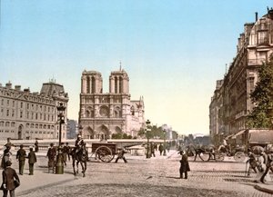 नोट्रे डेम के पश्चिमी पहलू, और सेंट मिशेल ब्रिज, पेरिस, पब c.1900 द्वारा फ्रेंच फोटोग्राफर