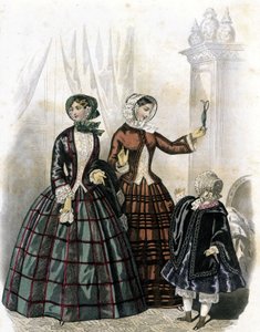 एक लड़की के साथ 2 महिलाएं - "जर्नल डेस डेमोइसेलस" 1852 में। द्वारा फ्रेंच स्कूल