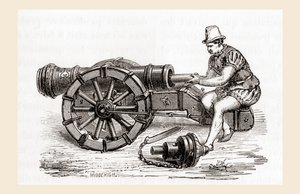 Les Merveilles de la Science से 16वीं सदी की ब्रीच लोडिंग जर्मन तोप, c.1870 (उत्कीर्णन) प्रकाशित हुई द्वारा फ्रेंच स्कूल
