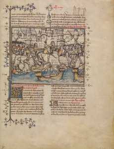 ट्रोजन युद्ध से एक लड़ाई, c.1390-1400 (चर्मपत्र पर तापमान, धुलाई और सोने की पत्ती) द्वारा फ्रेंच स्कूल