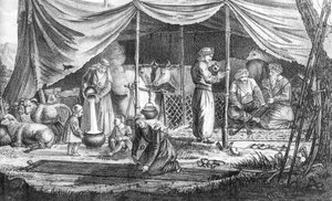 कौरिश नोमैड्स का एक परिवार, गैस्पर्ड ड्रोविल के वायस एन पियर्स से, 1825 में प्रकाशित हुआ द्वारा फ्रेंच स्कूल