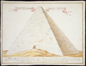 मिस्र में पिरामिड का एक परिप्रेक्ष्य दृश्य, c.1700 (कागज पर wc के साथ कलम और स्याही) द्वारा फ्रेंच स्कूल