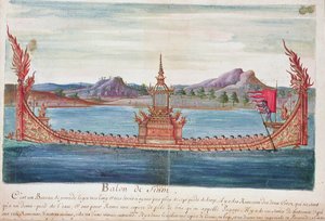 1688 में सियाम में जेसुइट्स के एक खाते से एक सियामी परेड नाव, (कागज पर wc) द्वारा फ्रेंच स्कूल